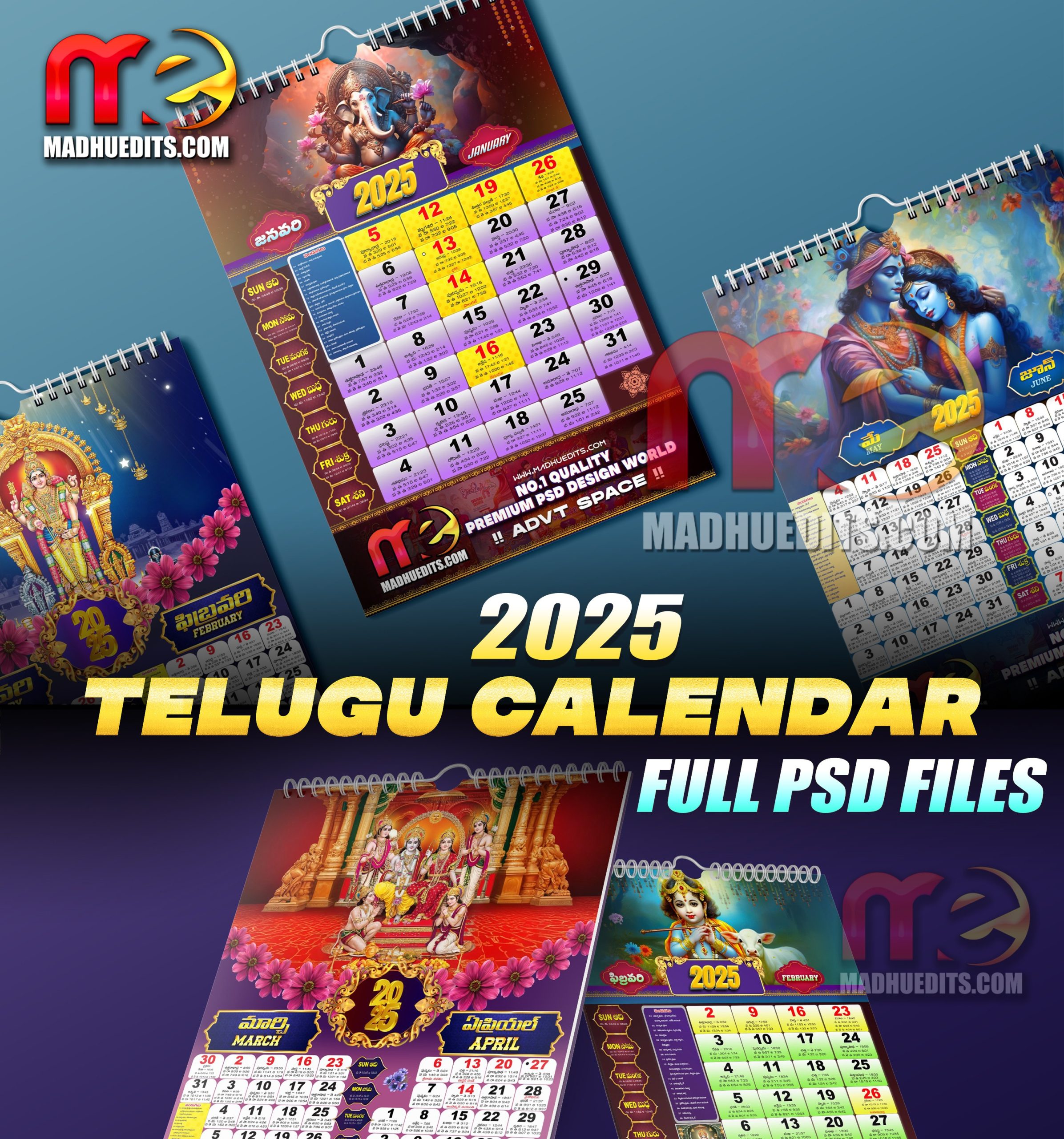 2025 Calendars – Telugu Full PSD Calendar Designs 2025