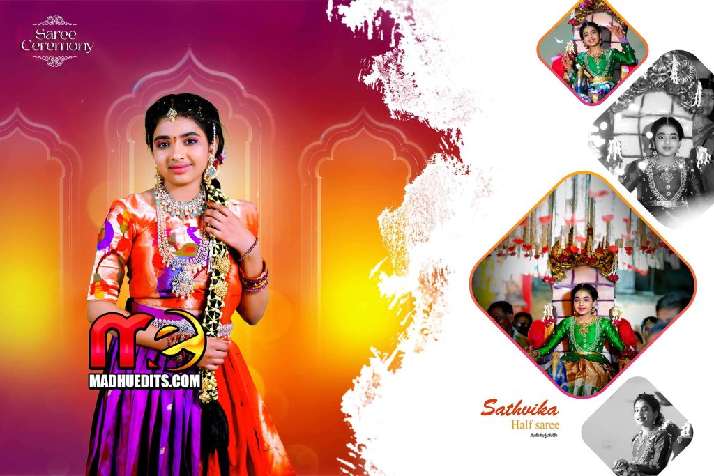 Half Saree Function Invitation album free psd