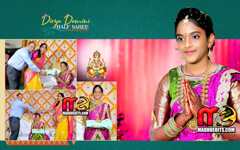 Half Saree Function Invitation, puberty ceremony psd