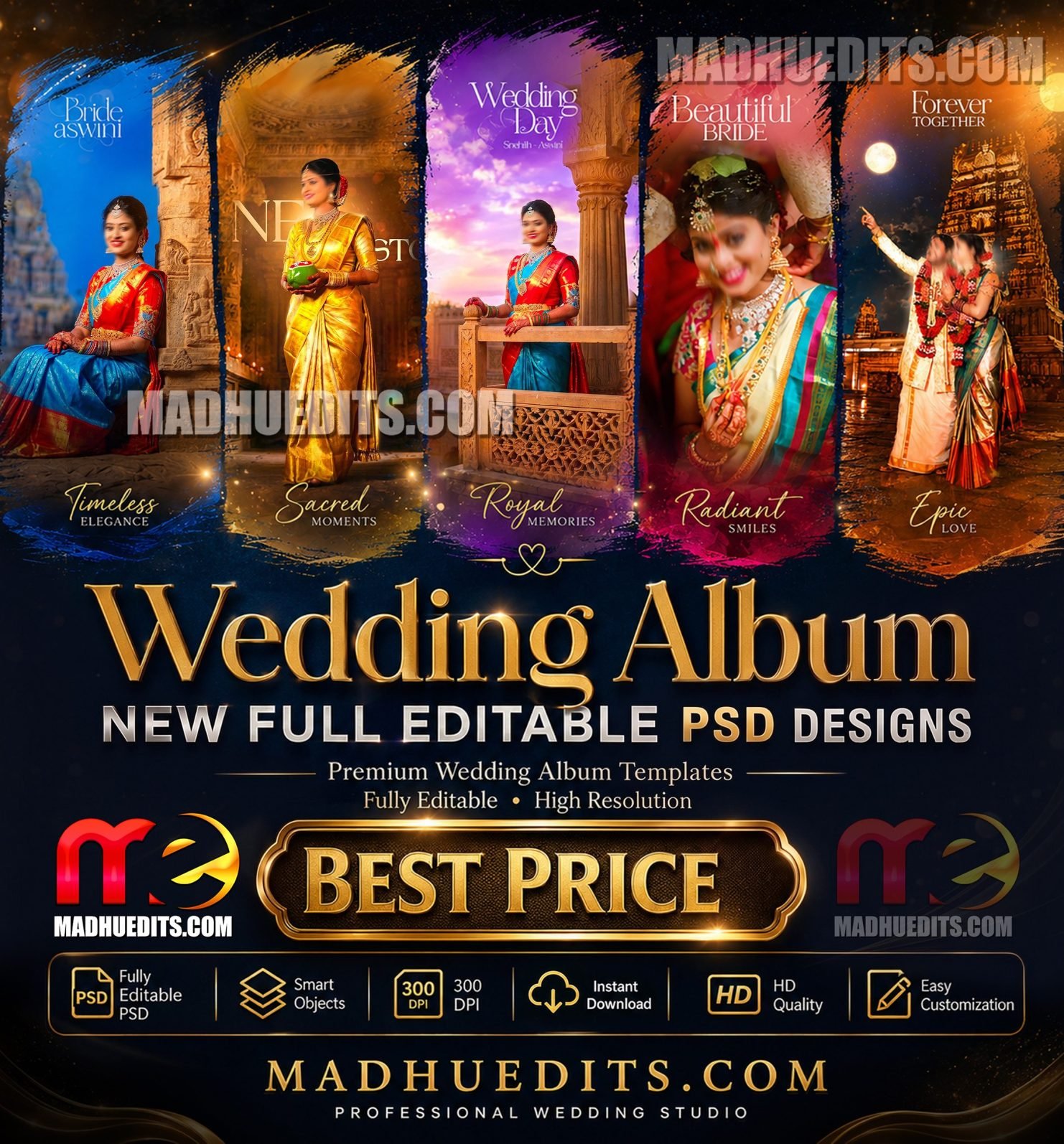 100 Sheets Full Wedding Traditional Premium Album PSDs