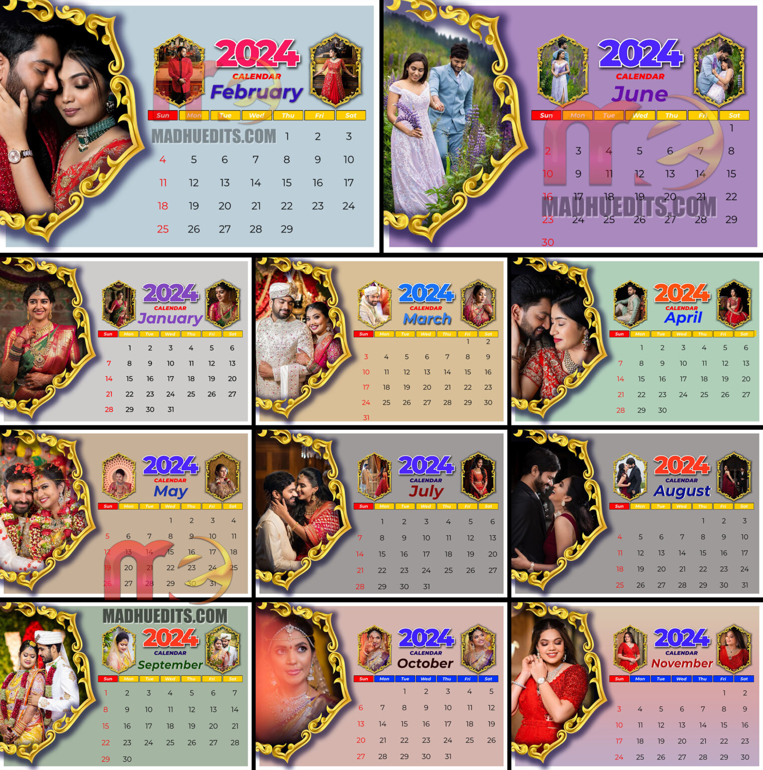 2024 Calendar Premium PSD Templates MadhuEdits